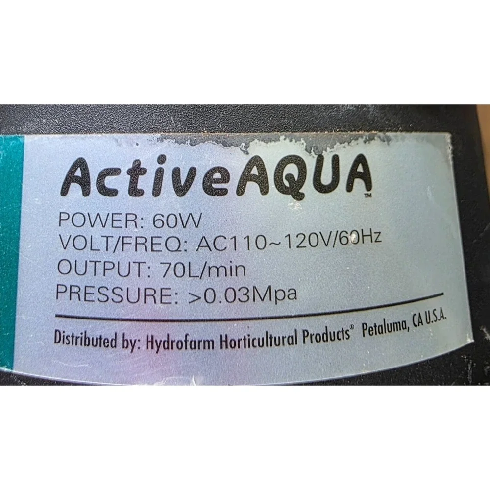 Hydrofarm ActiveAqua AAPA70L Air Pump‎ 60W 70L/Min With Cord